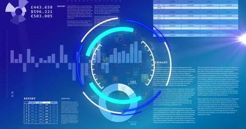 Image of processing circle on scientific graph and data 스톡 일러스트
