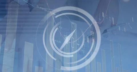 Image of processing circles and binary code over hands of biracial man using Stock Photos