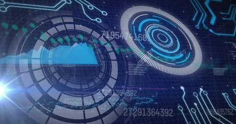 Image of processing circles and diverse data on navy background イラスト素材