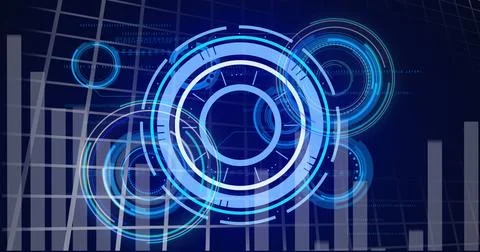 Image of processing circles and graph on navy background Stock Illustration