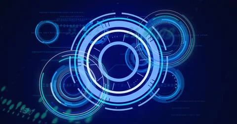 Image of processing circles and graph on navy background Illustrazione stock