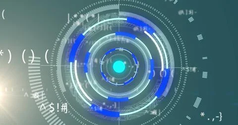 Image of processing circles and math formulas on grey background Stock Photos