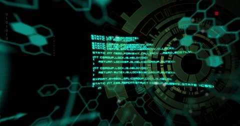 Image of processing data over circular scanner on black background 스톡 일러스트