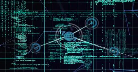 Image of processing data over communication network on black background 스톡 일러스트
