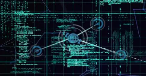 Image of processing data over communication network on black background Stock Illustration