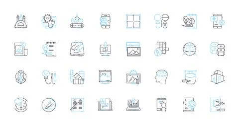 Image processing linear icons set. Pixels, Filters, Segmentation, Compression Stock Illustration
