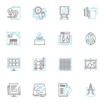 Image processing linear icons set. Pixels, Filters, Segmentation, Compression Stock Illustration