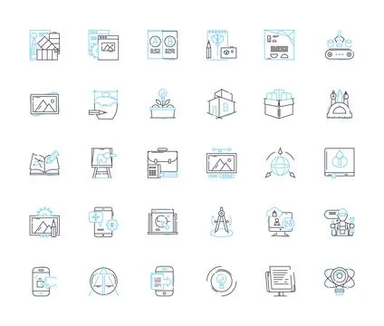Image processing linear icons set. Pixels, Filters, Segmentation, Compression Stock Illustration
