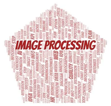 Image Processing typography word cloud create with the text only. Illustrazione stock