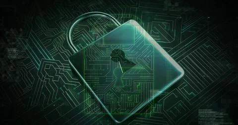 Image of processor and online security padlock 스톡 사진