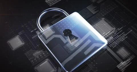 Image of processor, data processing and online security padlock Stock Photos