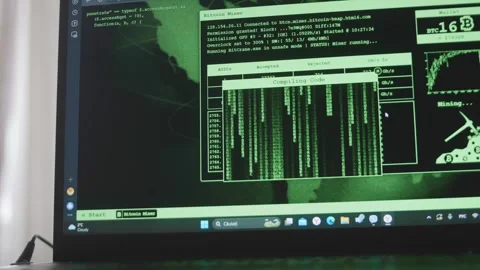 Image of the program code showing the process of mining the crypto currency Stock Footage 272594335