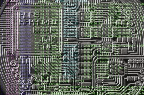 Image of the program code showing the process of mining the crypto currency i Photos