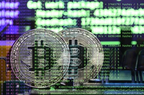 Image of the program code showing the process of mining the crypto currency i 库存照片