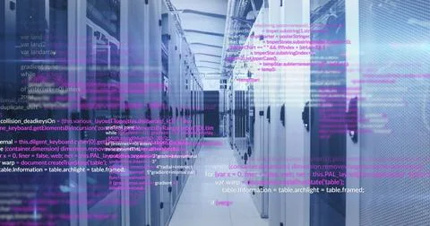 Image of programming computer languages moving on data server systems Stock Illustration