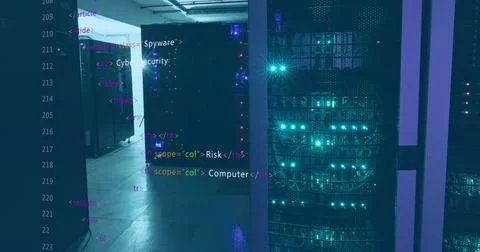 Image of programming language over data server racks 写真素材