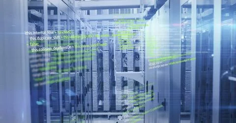 Image of programming languages moving over data server systems Stock Illustration