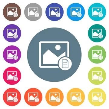 Image properties flat white icons on round color backgrounds Illustrazione stock