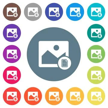 Image properties flat white icons on round color backgrounds Stock Illustration