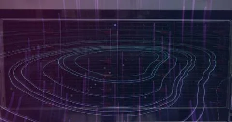 Image of purple light trails over topography against black background Stock Illustration