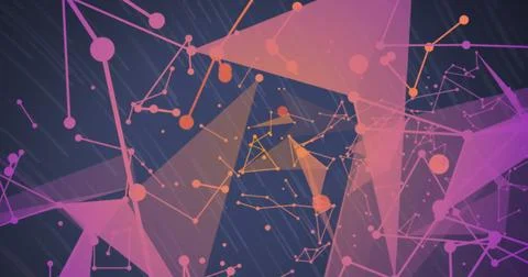 Image of purple plexus networks and light trails against blue background Stock Illustration