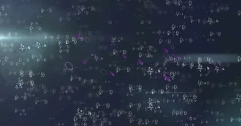 Image of purple shapes over math formulas on black background 스톡 일러스트