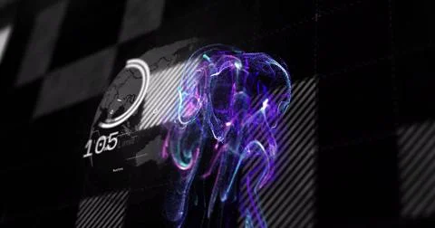 Image of purple spots over data processing on black background Stock Photos