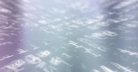 Image of purple spots over data processing on grey background 스톡 사진