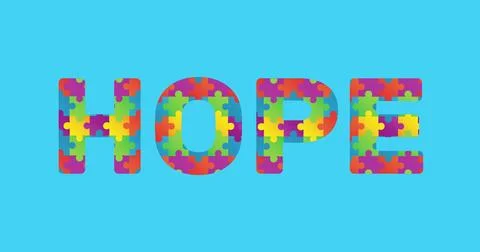 Image of puzzle elements forming autism awareness month symbol with word hope on Illustrazione stock