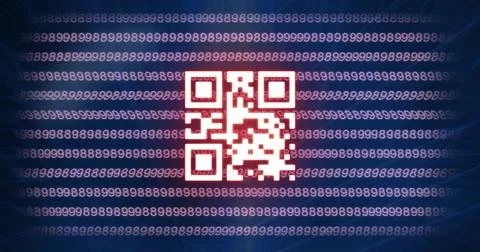 Image of qr code and binary coding data processing over black background Stockillustratie