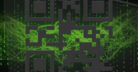 Image of qr code and binary coding digital data processing Stock Photos