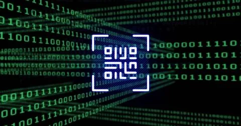 Image of qr code and binary coding digital data processing Stock Photos