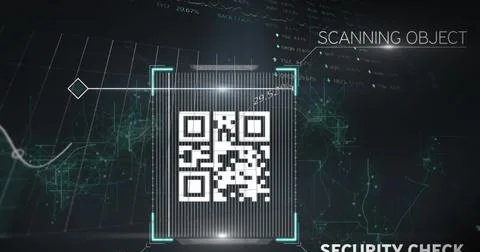 Image of qr code and connections on black background Stock Photos