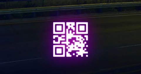 Image of qr code and connections over road traffic Stock Photos