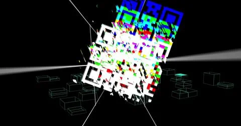 Image of qr code and data processing over city Illustrazione stock