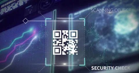 Image of qr code and data processing on interface イラスト素材