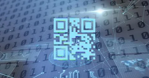 Image of qr code and data processing over binary coding in background Stock Illustration