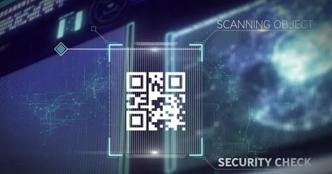 Image of qr code and data processing on interface イラスト素材