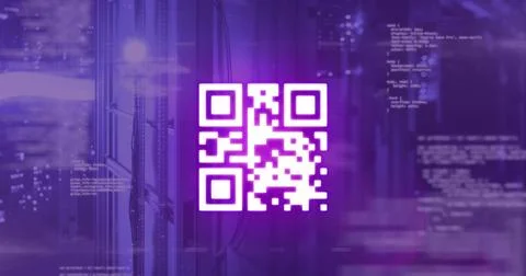 Image of qr code and data processing over server room Stock Illustration