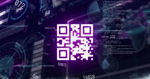 Image of qr code and data processing on black background Foto stock
