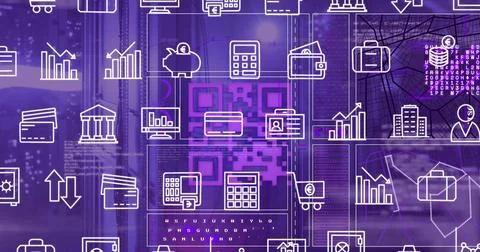 Image of qr code and data processing over computer servers Stock-Fotos