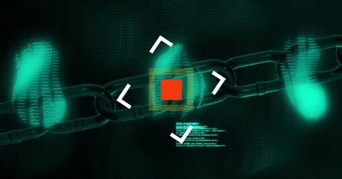Image of qr code and data processing on black background 스톡 사진