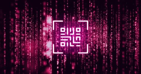 Image of qr code and glowing light trails Foto stock