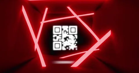 Image of qr code and glowing neon light trails Foto stock