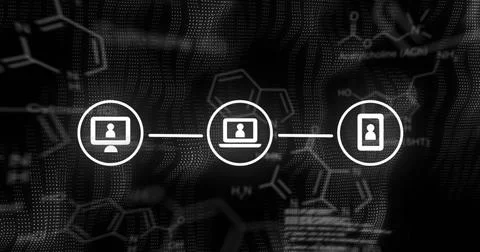 Image of qr code and network of connections over black background Illustrazione stock