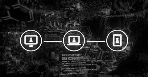 Image of qr code and network of connections over black background 스톡 일러스트