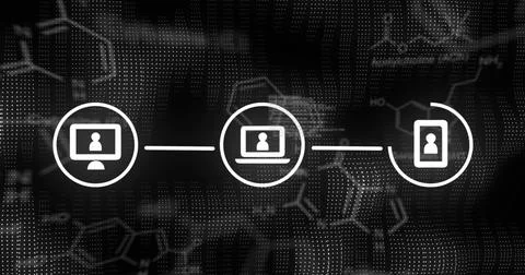Image of qr code and network of connections over black background Illustrazione stock