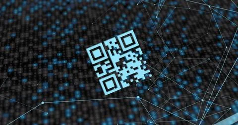 Image of qr code and networks of connections 스톡 사진