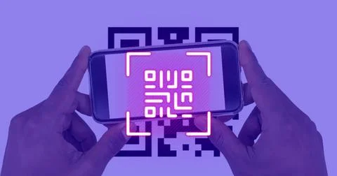 Image of qr code and qr code scanning on smartphone Stock Photos