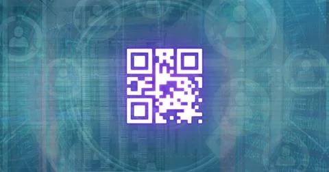 Image of qr code and scanner processing data over network of people icons イラスト素材